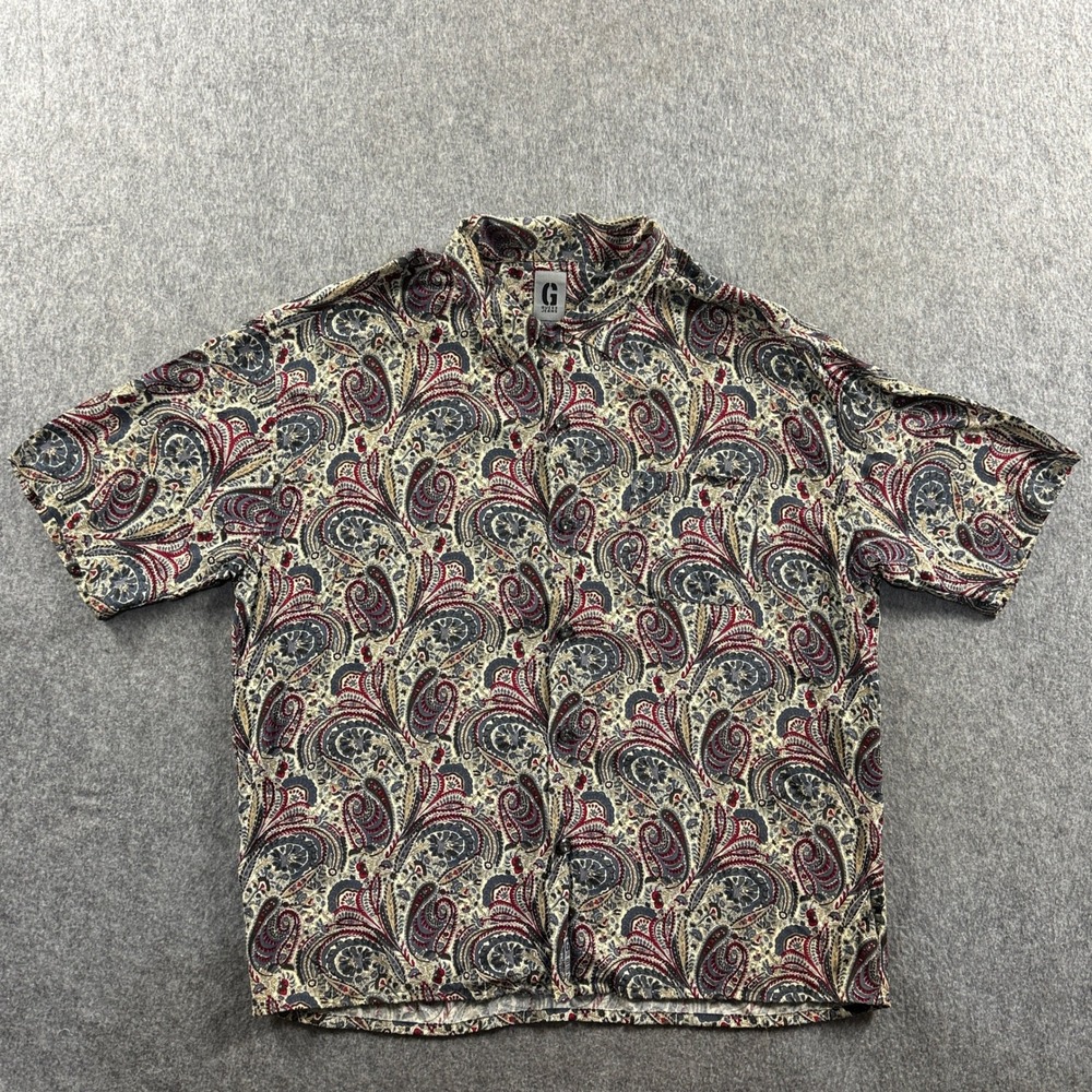 Guess Jeans Men's XL Multicolor Paisley Rayon Short Sleeve Button-Up Shirt